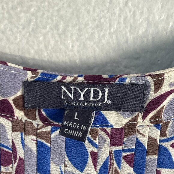 NYDJ Womens Large 3/4 Sleeve Blouse Leaf Print Tunic Top V Neck Shirt - Picture 4 of 10